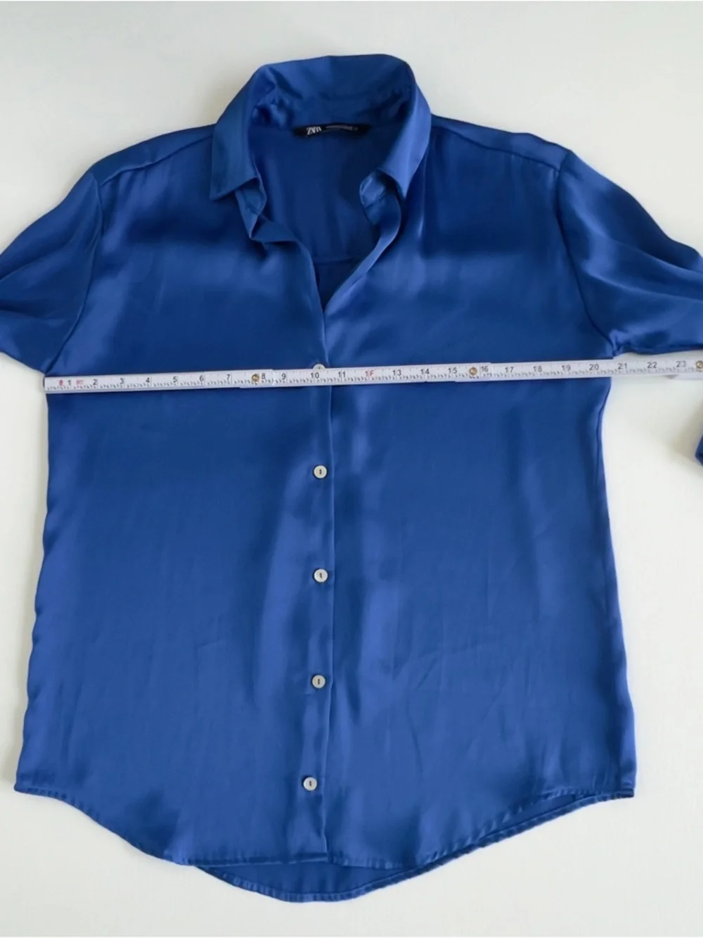 Zara Cobalt Blue Satin Button-Down Shirt - Picture 4 of 5